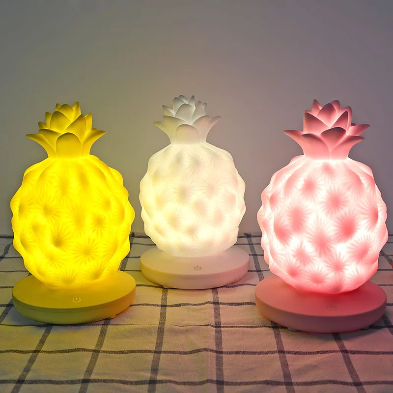 

Novelty Pineapple Lamp LED Night Light USB Rechargeable Touch Control Changing Desk Lamp Table Light Home Decor for bedroom