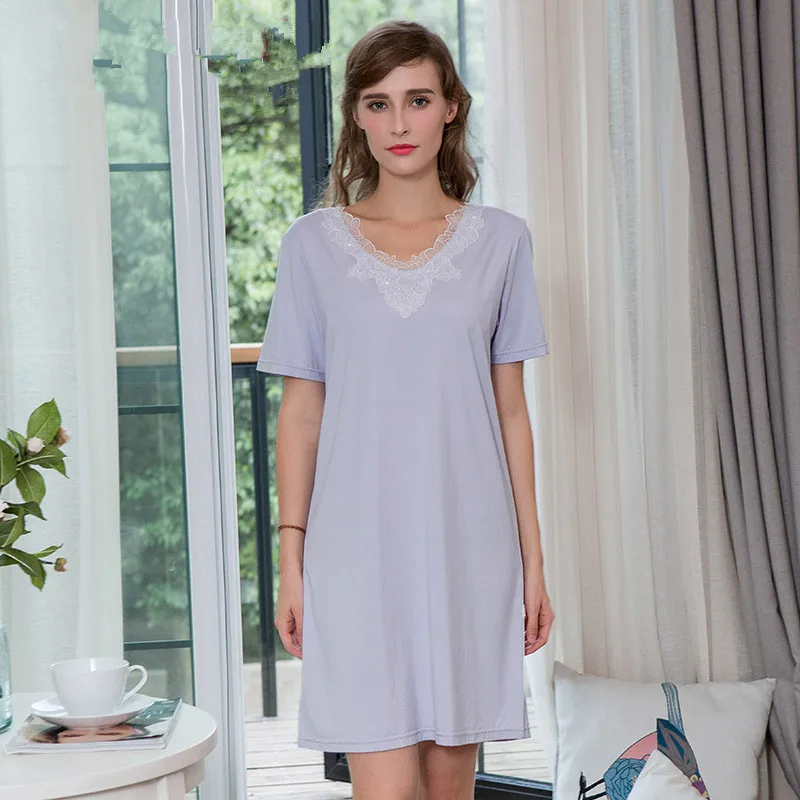 2018 Summer Women Comfortable Nightwear Night Gown Solid Nightdress