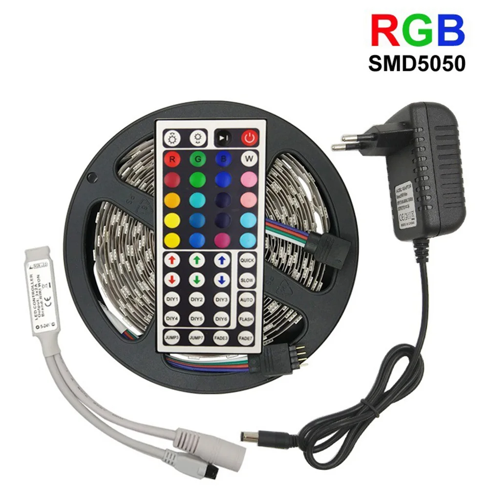 Светодиодный свет полосы 5050 набор RGB DC12V высокое Яркость низкая Напряжение Водонепроницаемый красочные дистанционного Управление 44-клавишным ТВ фон синхро-адаптер длиной 1 м/60 л