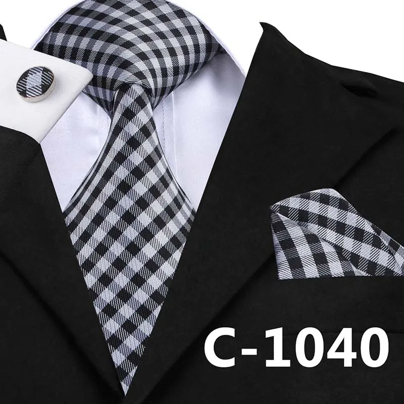 C1040 Модный белый черный зеленый клетчатый галстук, носовой платок, запонки шелковые галстуки для мужской формальный деловой свадебной вечеринки C-906 - Цвет: C1040