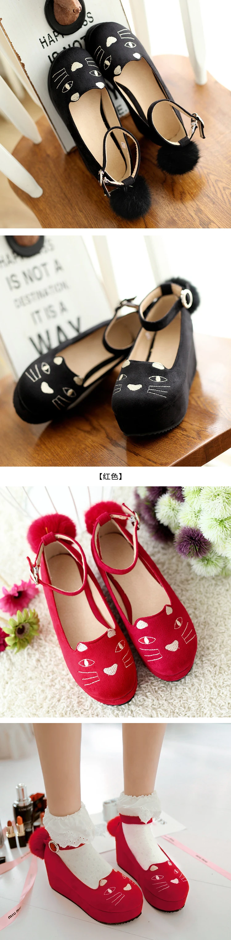 Японский стиль Лолиты обувь прекрасный кот Slipsole обувь на плоской подошве A