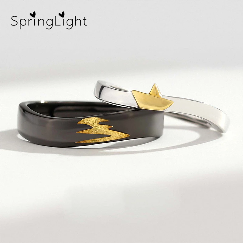 

SpringLight As The Shadow Follows You Couple Rings Real 925 Sterling Silver Original Designer Fine Jewelry for Female Sweet Gift