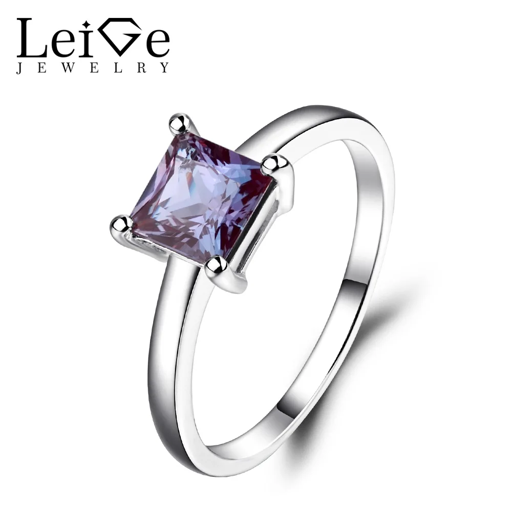Leige Jewelry Solitaire Gemstone Rings for Women Alexandrite Ring