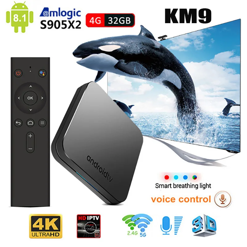 KM9 Android 8 1 Smart tv Box S905X2 Четырехъядерный 4 ГБ ОЗУ 32 Гб ПЗУ 2 г/5 г WiFi BT набор голосового