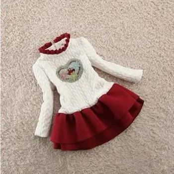 

2019 Autumn Winter Girl Long Sleeve Dress Plus Velvet Warm Fashion Beading Embroidery Princess Dress O-neck Patchwork Dress