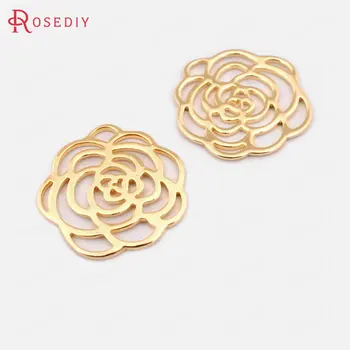 

(33583-G)10PCS 21x21MM 24K Gold Color Brass Rose Flower Charms Pendants Jewelry Making Supplies Diy Findings Accessories
