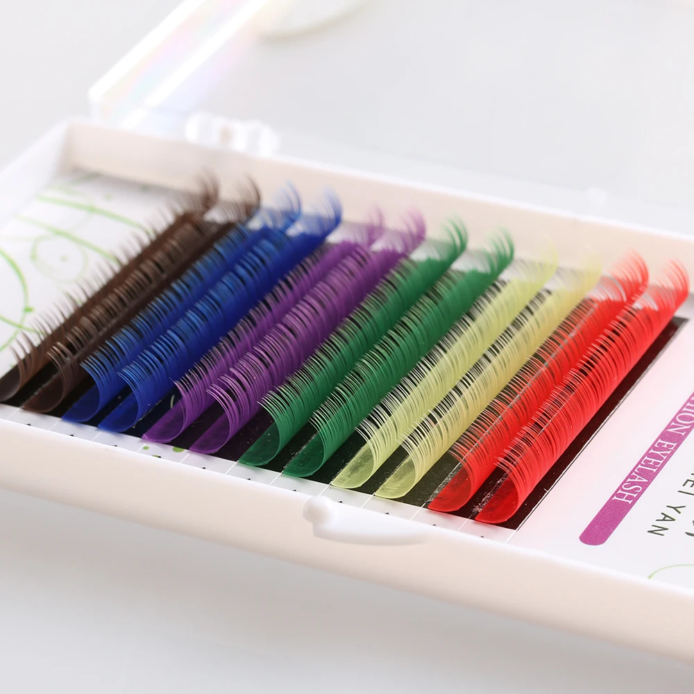 

1 Set 12 Rows Rainbow Colorful Synthetic Fake Eye Lashes Makeup Individual False Eyelashes Handmade Beauty Extension Tools