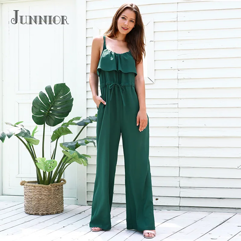 JUNNIOR sexy jumpsuit Boho Solid color rompers women jumpsuit 2018 knitting summer jumpsuit Jumpsuits and Playsuits