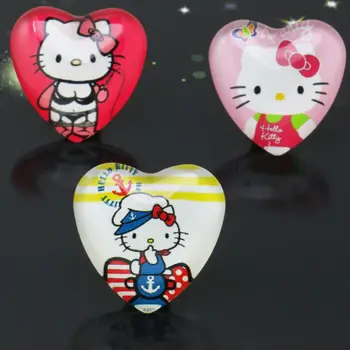 

10pcs/lot 25mm Cartoon Cat Handmade Photo Peach Heart Shape Glass Cabochons&Glass Dome Cover Pendant Cameo Settings