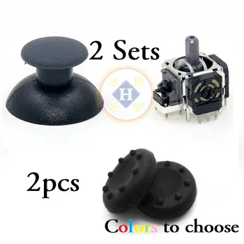 

2set/lot Replacement 3D analog joystick Sensor Module + Thumb Stick Grip Thumbstick Cap Cover for PS3 Controller repair part