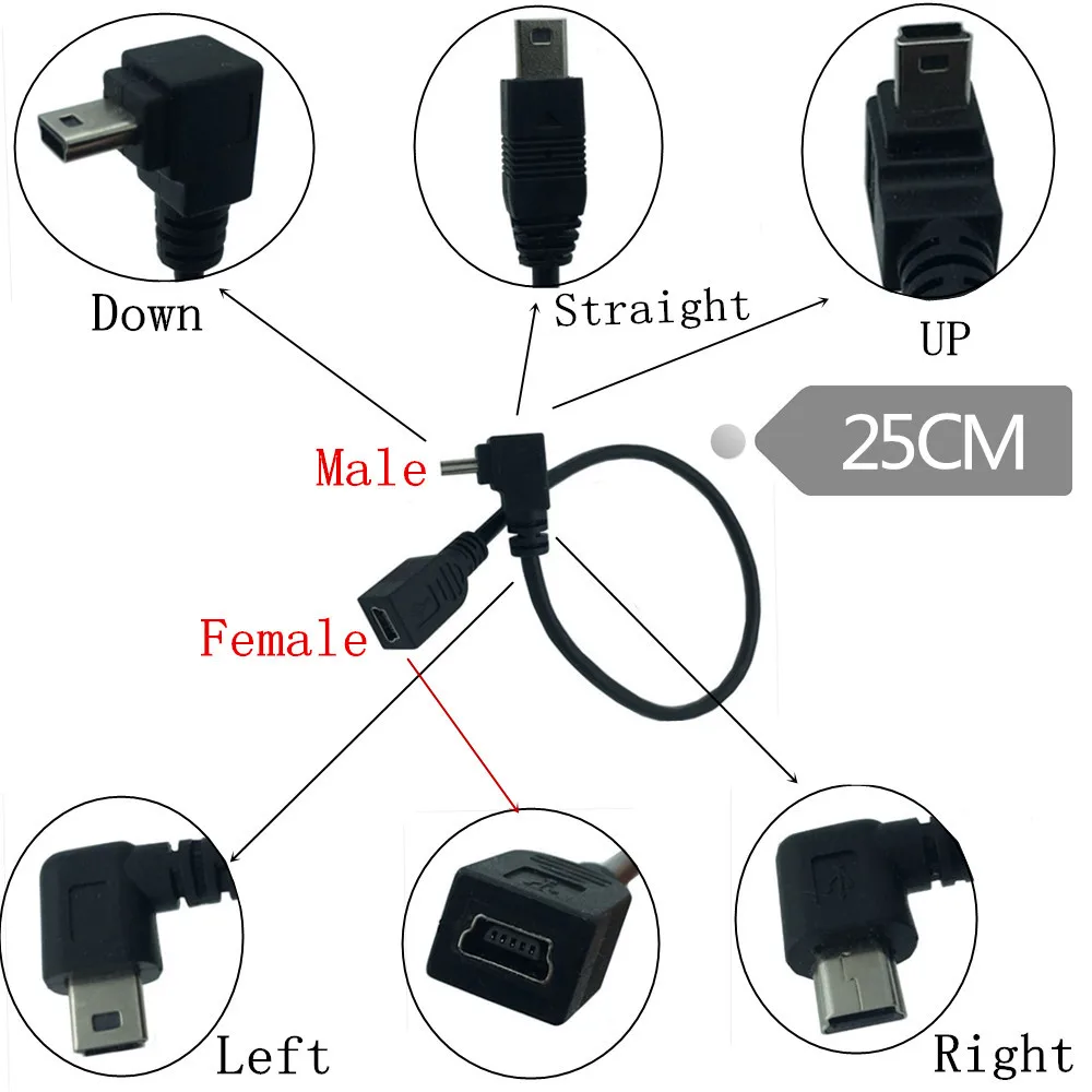 90 градусов 4 Угол Мини USB мама к B 5 Pin Мужской кабель адаптер 0 25 м | Электроника
