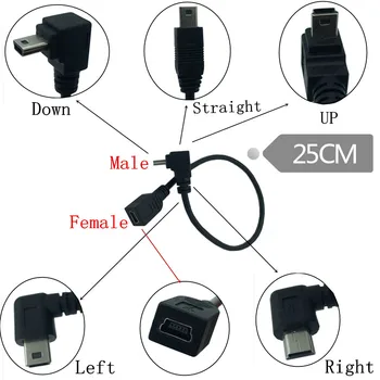 

90 Degree 4 angle mini USB Female to Mini B 5 Pin Male cable Adapter 0.25m
