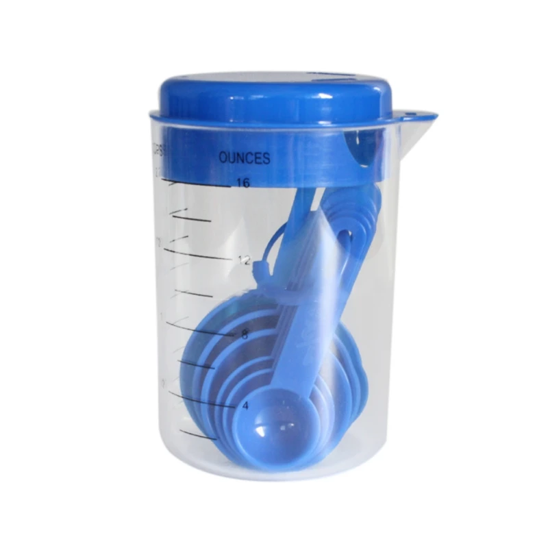 

500ml Plastic Measuring Cup With 6pcs Measuring Spoon Jug Pour Spout Surface Kitchen Tool Set Supplies