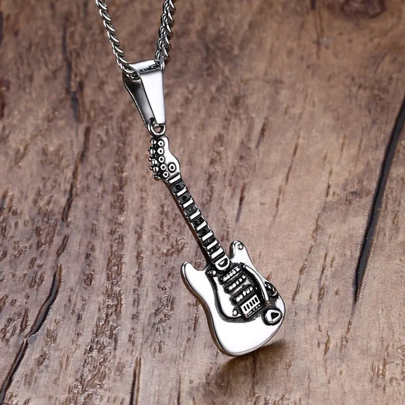 Stainless Steel Rock Punk Electric Guitar Bass Music Lovers Pendant