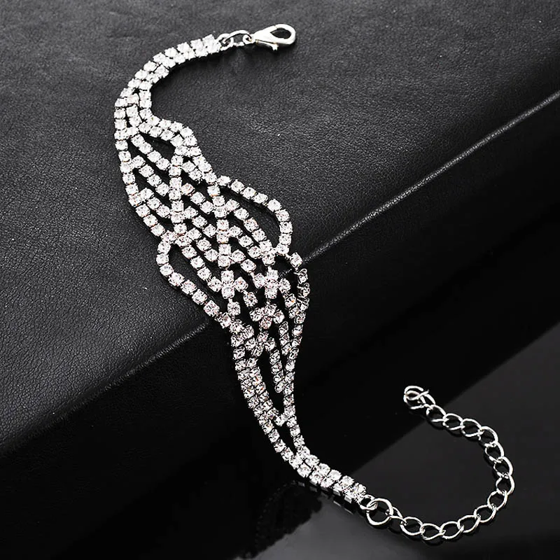 

Gold/Silver Color Rhinestone Crystal Bracelets For Women Elegant Bracelets Bangles Female Wedding Bridal Jewelry Accessories