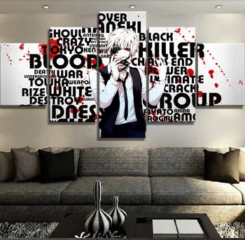

5 Piece Canvas Art Tokyo Ghoul Anime Poster Cuadros Paintings on Canvas Wall Art for Home Decorations