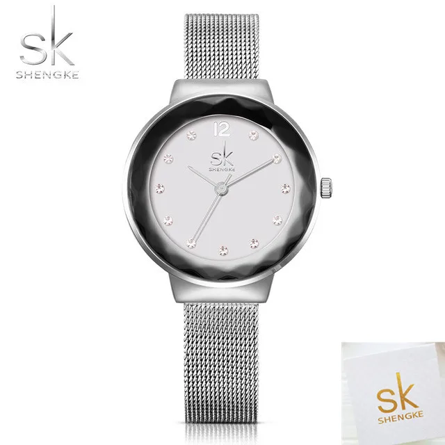

Shengke New Luxury Women Watches Silver Mesh Belt Dress Wristwatch Quartz Watch Bracelet Wristwatch 2018 SK Relogio Clock