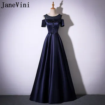 

JaneVini Vestidos Vintage Navy Blue Mother of The Bride Dresses Plus Size 2018 Satin A Line Beads Floor Length Robe Arabe Longue