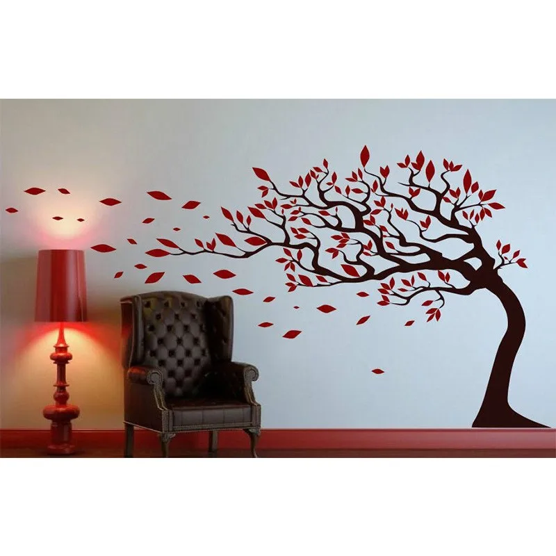 new tree with leaves blowing in the wind wall sticker easy to apply
