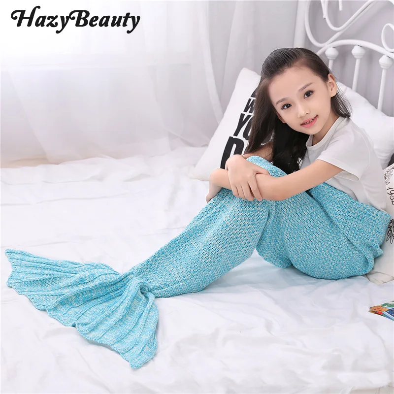 

HazyBeauty Children Mermaid Blanket Read A Book and Watch A TV Sleeping Bag Mermaid Tail Knitted Blanket Acrylic Thread Blanket