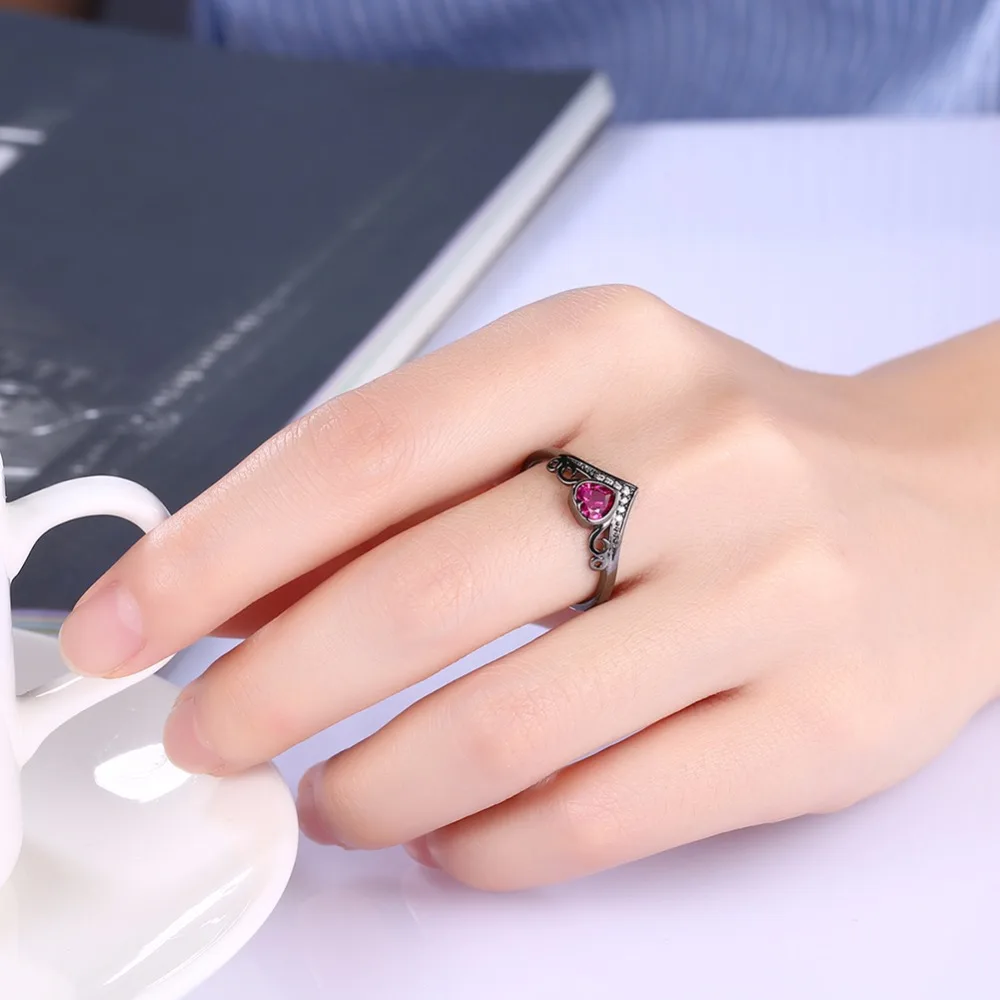 Cute Heart Shape Red Cubic Zirconia Love Accessorise Black Gun Color Rings For Womens Fashion Party Jewelry (JewelOra RI103316)