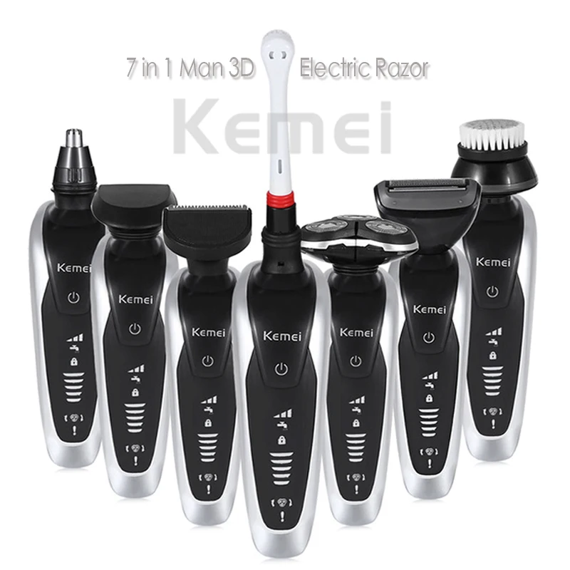 

Kemei KM-8867 7 in 1 Men's 3D Electric Shaver Multifunction Beard Trimmer Rechargeable Razor Face Care Shaving Machine