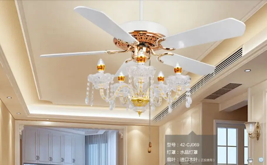 Crystal ceiling chandelier lamp fan restaurant Fan lamp crystal chandelier Fan lights continental simple American 52inch