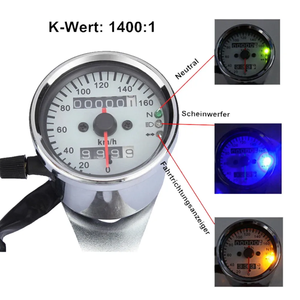 Универсальный мотоцикл двойной одометр спидометр 12 В светодиодная подсветка часов сигнальная лампа с 5 входом кабеля серебристого цвета