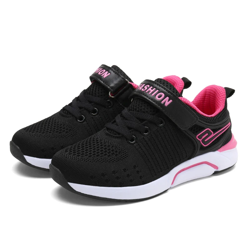 

ULKNN Girls black children's sports shoes spring autumn breathable mesh knit shoes pupils kids leisure sneakers for student