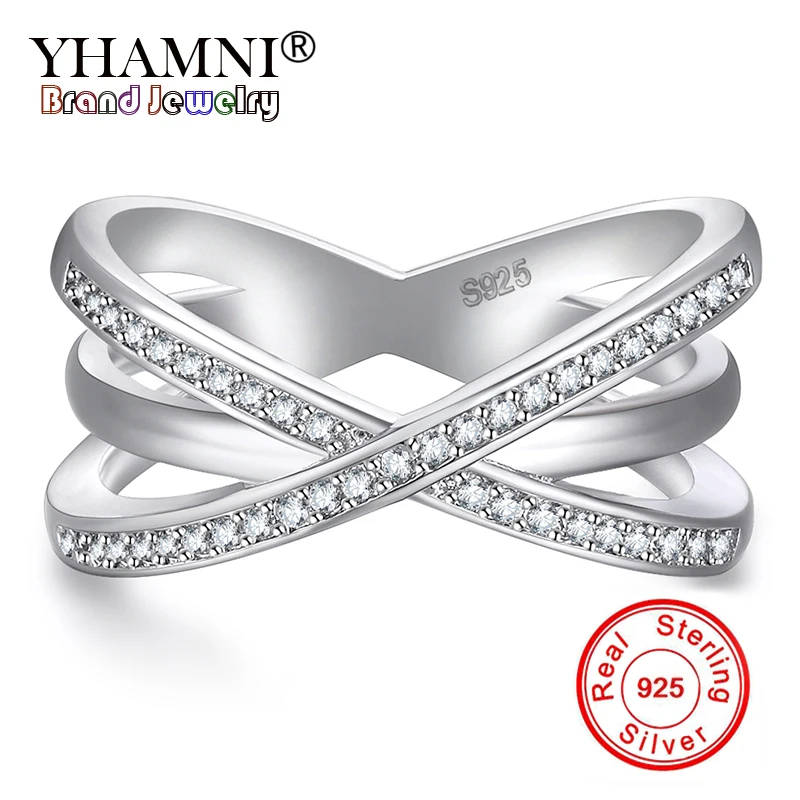 

YHAMNI New Fashion Pure 925 Silver Cross Rings CZ Zircon Wedding Jewelry Rings Engagement Gift Accessories For Women RA0118