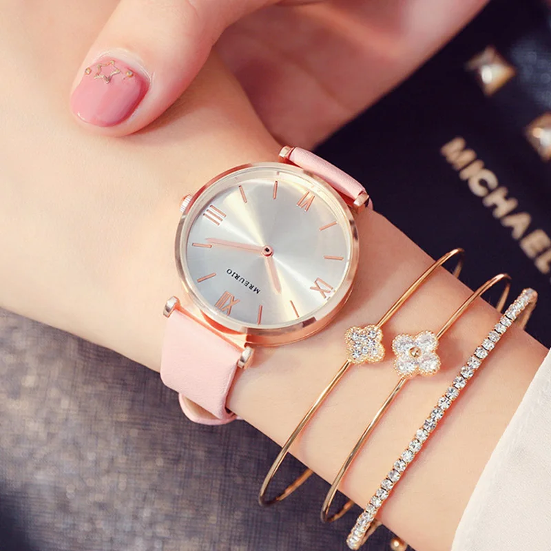 

reloj mujer Exquisite Simple Women Quartz Watches Fashion Casual Pink Leather Strap Female Clock Luxury Rose Gold Case Watch Top