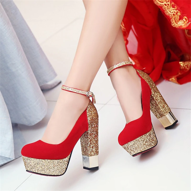 SARAIRIS Top Quality Large Size 32-43 Bling Upper Pumps Shoes Women High Heels Sexy Party Wedding Bride Shoes Woman - Цвет: Красный