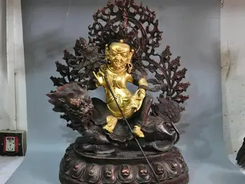 

20" China Tibet Umbrella Heavenly King Vaisravana Buddha Ride Lion Bronze Statue