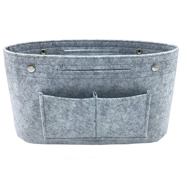 Makeup Storage Organizer,Felt Cloth Insert Cosmetic Bag Multi-pockets Fits in Handbag Cosmetic Toiletry Bag for Travel Organizer - Color: Gray