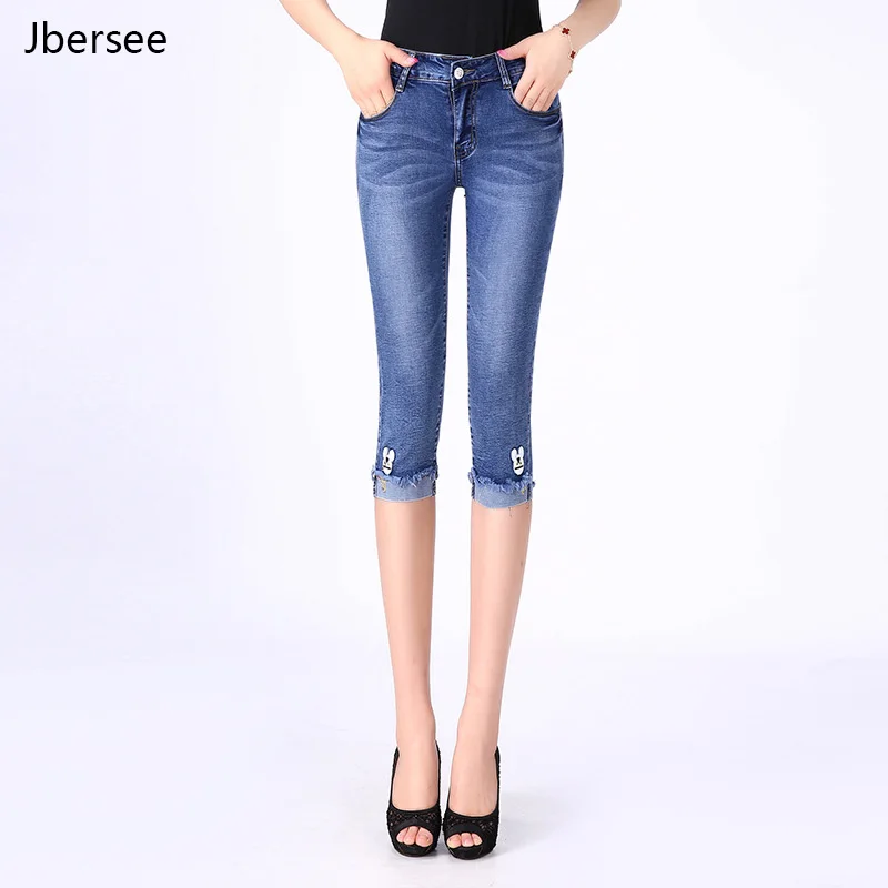 

Jbersee Brand Summer Women's Gloria Jeans Cropped Trousers Korean Style Slim Denim Pants Plus Size High Waist Skinny Jeans Woman