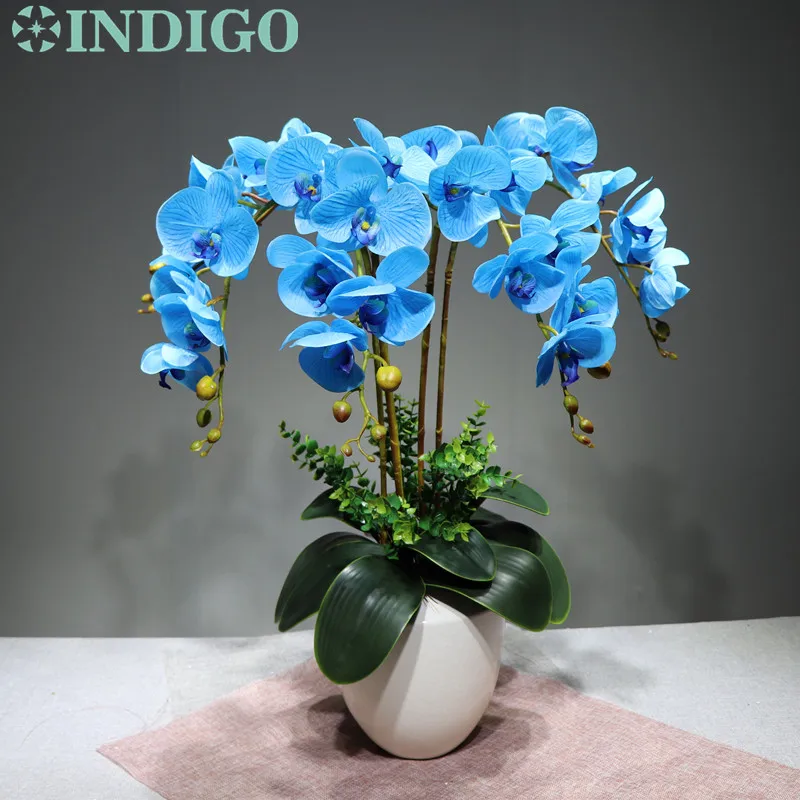 

INDIGO - (9pcs/lot) Blue Orchids Flower Arrangment Real Touch Modern Style Event Centerpiece Flower Free Shipping