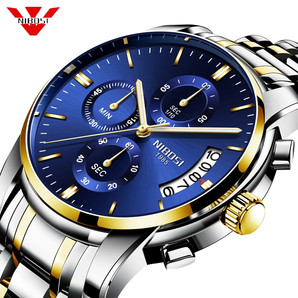  NIBOSI 2019 Luxury Business Men Quartz Watches Luminous Waterproof Military Sport Watch Male Wristw