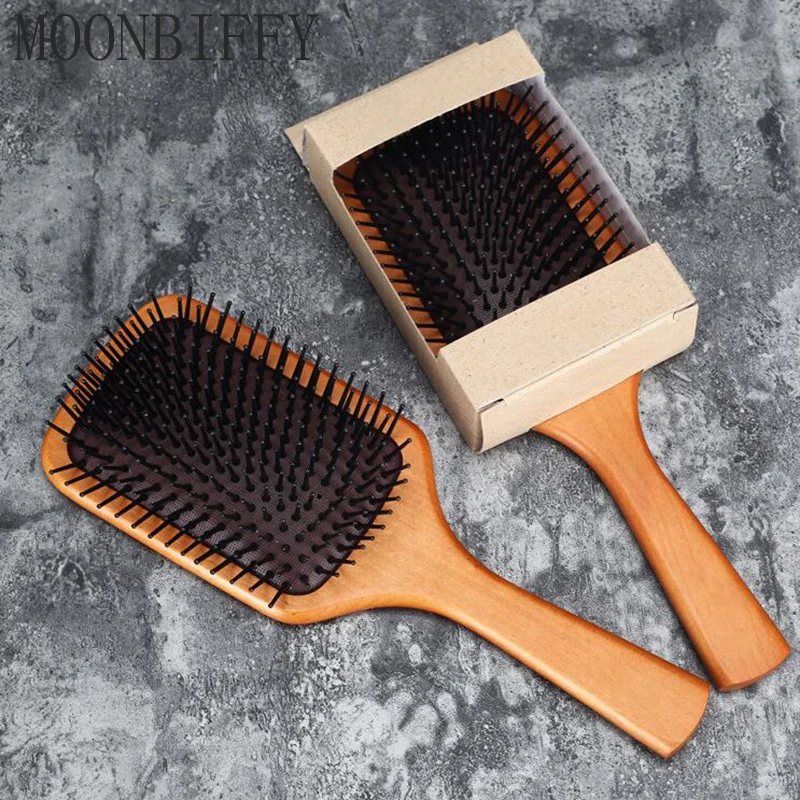 1PCS Hair Care Wood Spa Massage Comb Wooden Paddle Pointed Handle Teeth