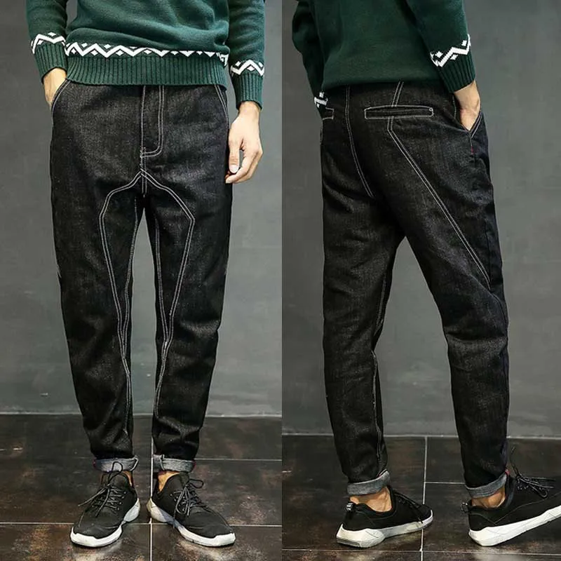 

Japan Style Harem Jeans Men Hip Hop Pants Patchwork Loose Baggy Denim Trousers Fashion Black Jeans Man Clothes Plus Size