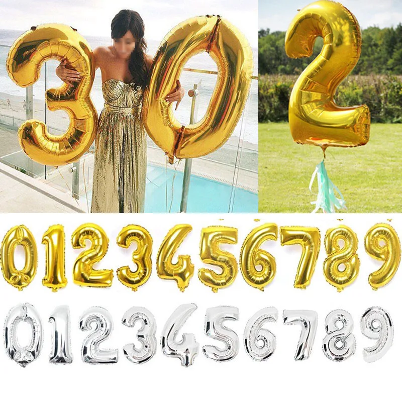 

40 inches Gold Silver Number Foil Balloons Large Digit Helium Ballons inflatable wedding decoration Birthday Party Supplies