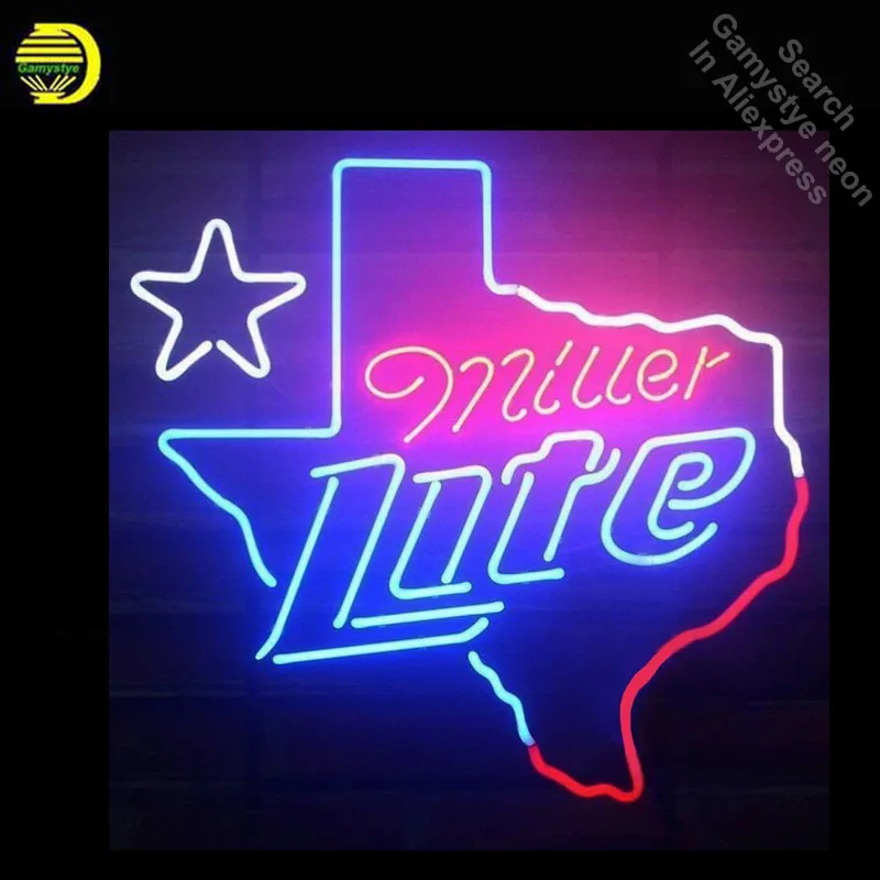 Neon Sign for Miller Lite Texas Neon Bulb sign handcraft Signboard Real Glass tube Dropshipping personalized neon bar lights Neon Sign for Miller Lite Texas Neon Bulb sign handcraft Signboard Real Glass tube Dropshipping personalized neon bar lights