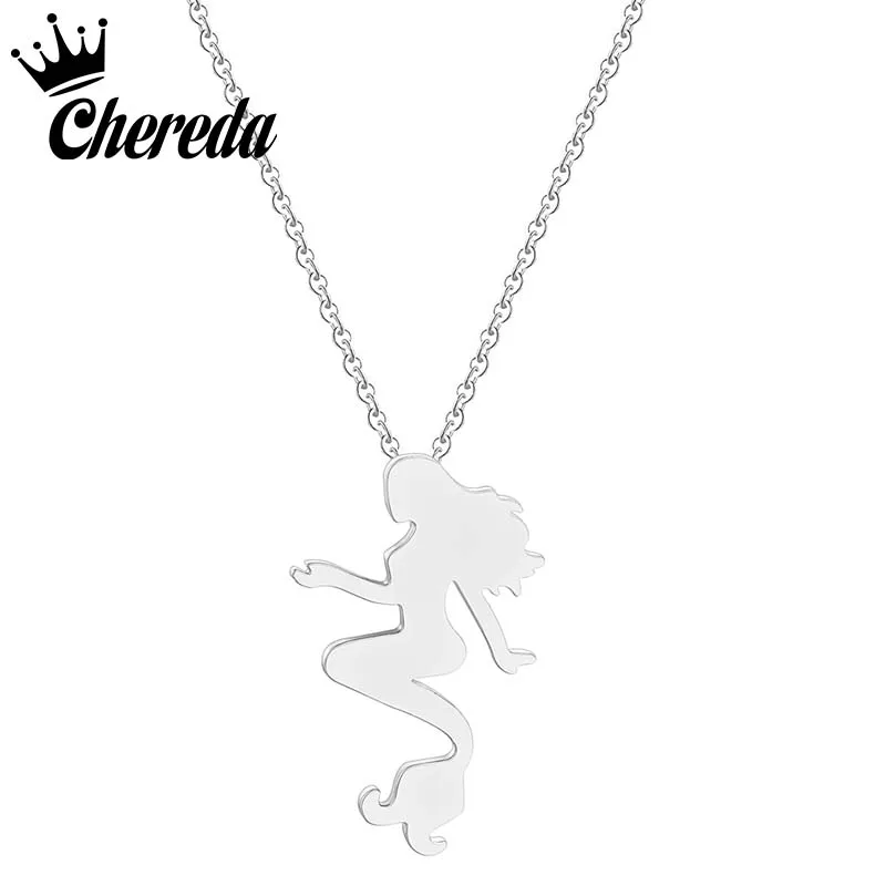 

Chereda Stainless Steel Beauty Mermaid Shape Necklace 3Color Fashion Women Necklaces Simple Sister Mom Gifts