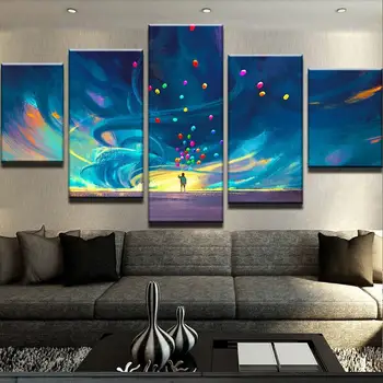 

5 pieces abstract colored people balloon cloud oil painting picture HD print canvas painting wall art home decor for kids room
