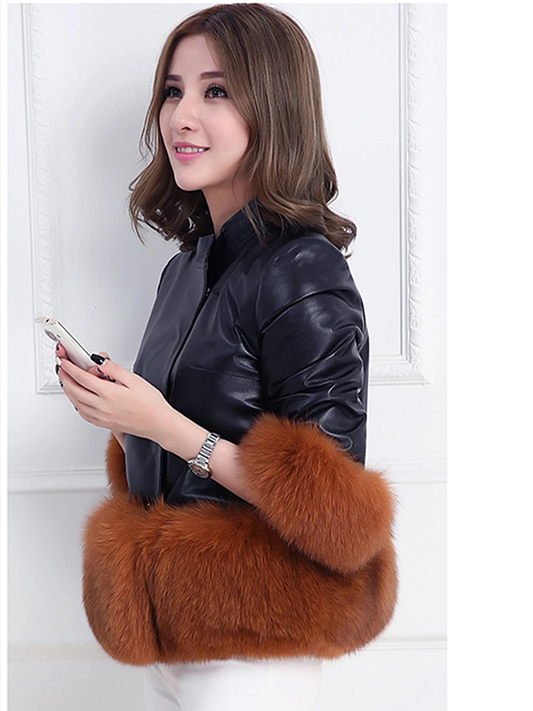 

2019 Spring New Women's Clothing Jackets Simulation Leather Fox Fur Wild Leather Short Paragraph Slim Female Fur Coat Shirt