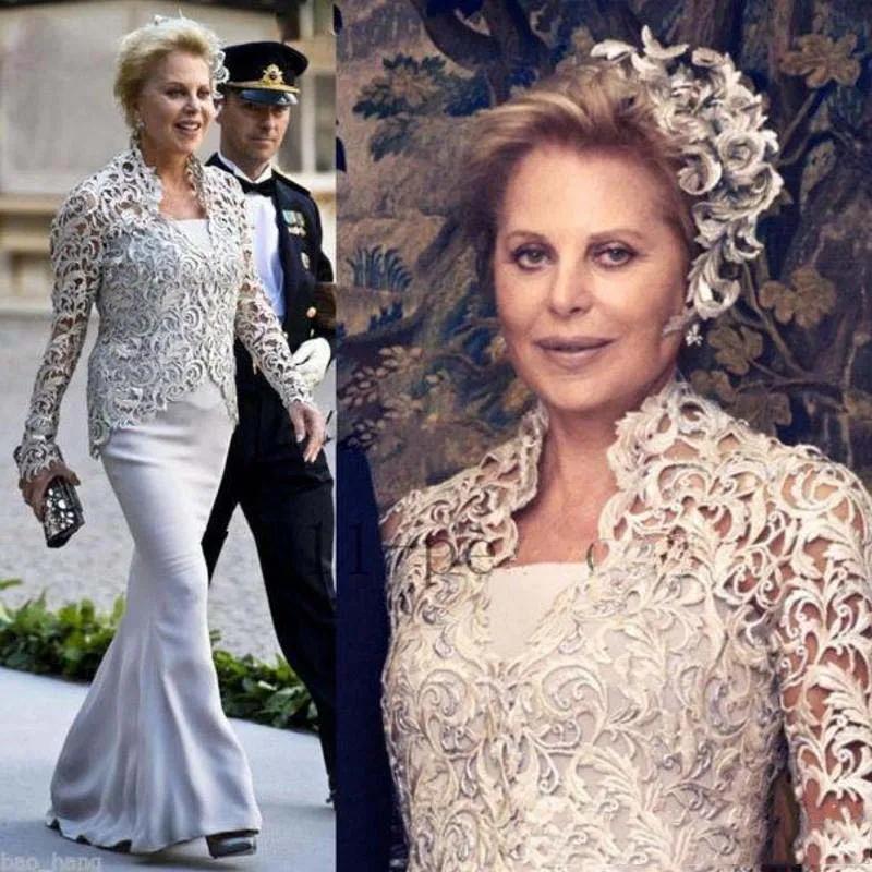 

Vintage Silver Mother of the Bride Dresses With Lace Jacket Cheap Moms Gowns Plus Size Mermaid Woman Evening Dresses Bolero