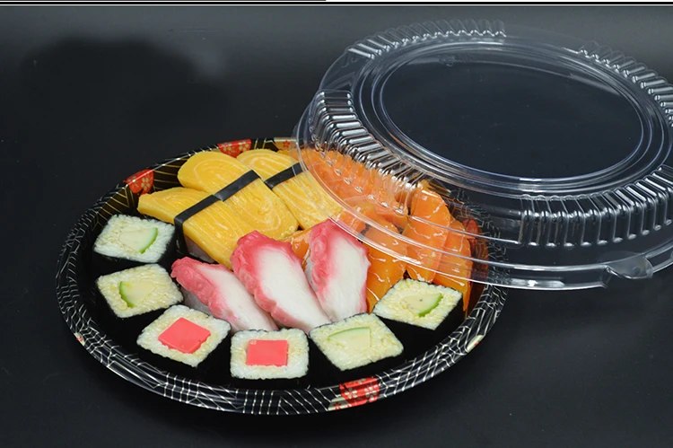 Ящики для суши, круглые пластиковые тарелки и прозрачные крышки, одноразовые пищевые лотки, квадратные и прямоугольные специальные ящики для доставки