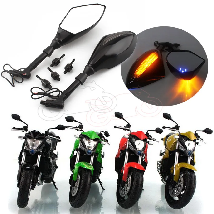Moto-Retrovisore-Laterale-Specchi-LED-Integrato-Indicatori-di-direzione-Indicatore-Nero-Universale-Fit-Per-Moto-Stradali