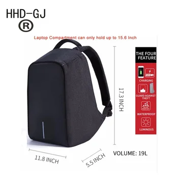 

HHD-GJ Hidden Pocketl USB Charge Laptop Backpack Anti-theft Notebook Computer Bag 15.6 inch for Business Men Women Laptop bag