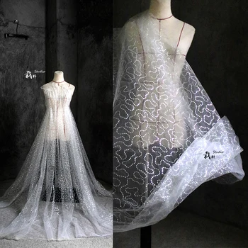 

small circle sequin mesh gauze skirt High-grade clothing designer fabric for patchwork telas patchwork algodon