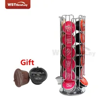Top Home Solutions Revolving Rotating 24 Capsule Coffee Pod Holder Tower Stand Rack +Plastic Refillable Compatible Dolce Gusto